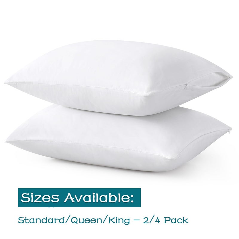 LOSAFEFE 100% Cotton Zippered Pillow Cases Standard Size Set of 2  Super Soft & Breathable Pillow Protectors with Zipper  White Pillow Case Covers 20x26 Inches - Image 2